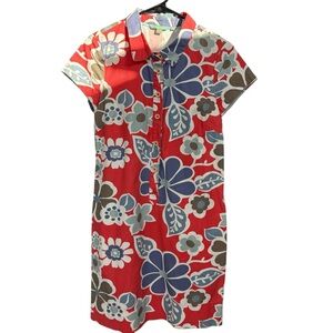 Boden Amy Cotton Short Shirt Dress in the Poppy Red, Blossomy pattern